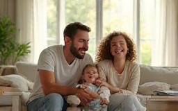 Famille heureuse dans une maison propre